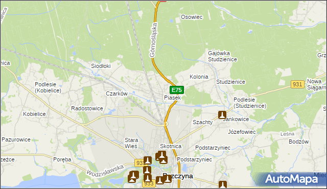 mapa Piasek gmina Pszczyna, Piasek gmina Pszczyna na mapie Targeo