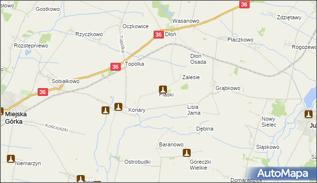 mapa Piaski gmina Miejska Górka, Piaski gmina Miejska Górka na mapie Targeo