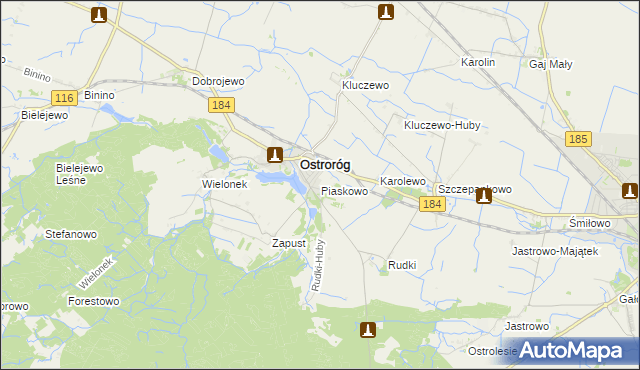 mapa Piaskowo gmina Ostroróg, Piaskowo gmina Ostroróg na mapie Targeo