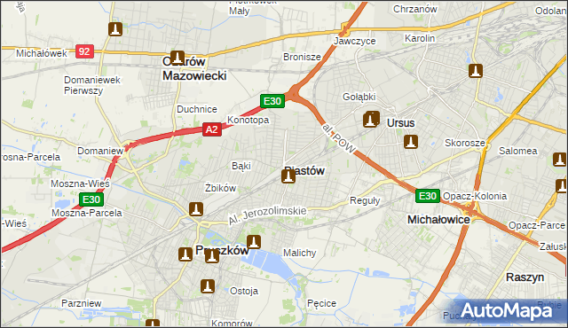 mapa Piastów powiat pruszkowski, Piastów powiat pruszkowski na mapie Targeo