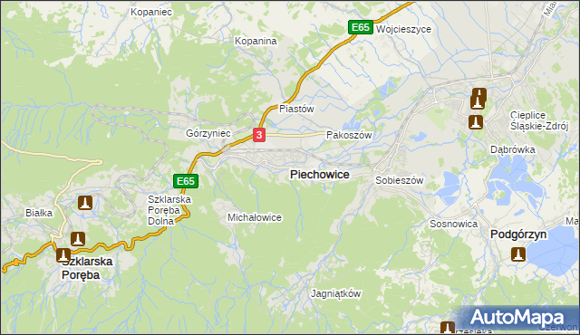 mapa Piechowice powiat jeleniogórski, Piechowice powiat jeleniogórski na mapie Targeo