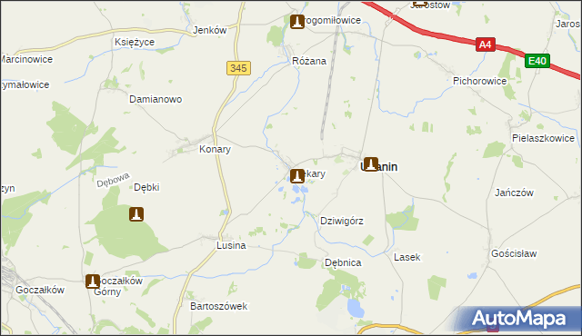 mapa Piekary gmina Udanin, Piekary gmina Udanin na mapie Targeo