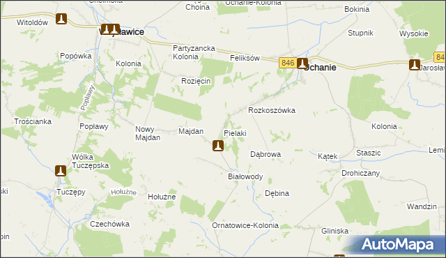 mapa Pielaki gmina Uchanie, Pielaki gmina Uchanie na mapie Targeo