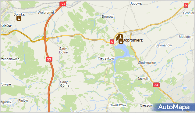 mapa Pietrzyków gmina Dobromierz, Pietrzyków gmina Dobromierz na mapie Targeo