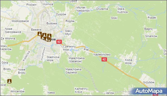 mapa Piła gmina Końskie, Piła gmina Końskie na mapie Targeo