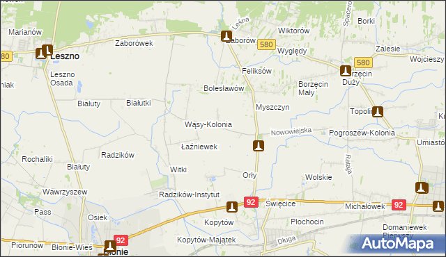 mapa Pilaszków gmina Ożarów Mazowiecki, Pilaszków gmina Ożarów Mazowiecki na mapie Targeo