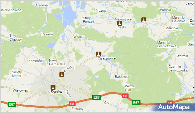 mapa Pisarzowice gmina Kobyla Góra, Pisarzowice gmina Kobyla Góra na mapie Targeo