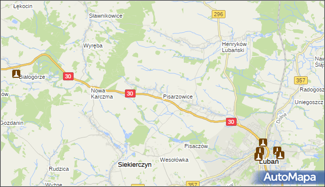 mapa Pisarzowice gmina Lubań, Pisarzowice gmina Lubań na mapie Targeo