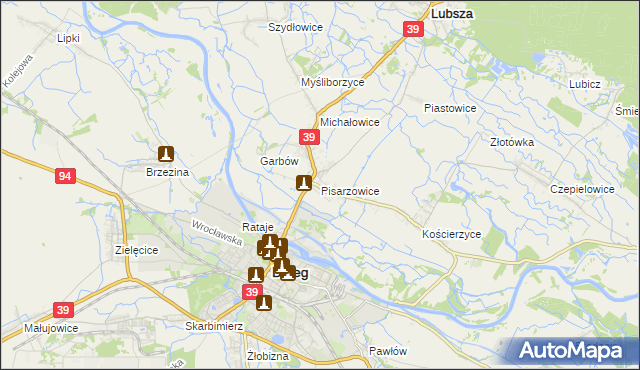 mapa Pisarzowice gmina Lubsza, Pisarzowice gmina Lubsza na mapie Targeo