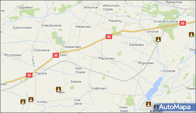 mapa Płaczkowo gmina Jutrosin, Płaczkowo gmina Jutrosin na mapie Targeo