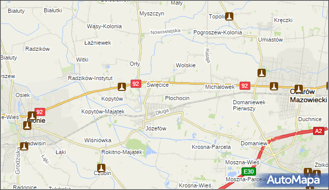 mapa Płochocin gmina Ożarów Mazowiecki, Płochocin gmina Ożarów Mazowiecki na mapie Targeo