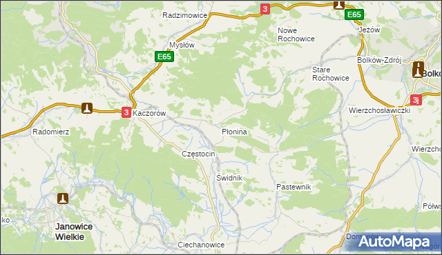 mapa Płonina gmina Bolków, Płonina gmina Bolków na mapie Targeo