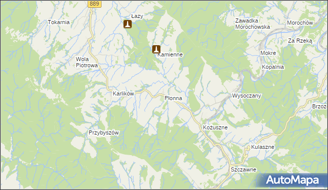 mapa Płonna gmina Bukowsko, Płonna gmina Bukowsko na mapie Targeo