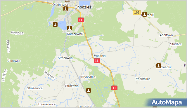 mapa Podanin, Podanin na mapie Targeo