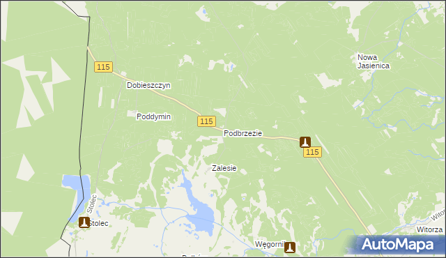 mapa Podbrzezie gmina Police, Podbrzezie gmina Police na mapie Targeo