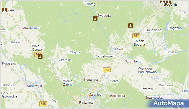 mapa Poddębowiec, Poddębowiec na mapie Targeo