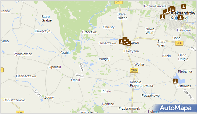 mapa Podgaj gmina Aleksandrów Kujawski, Podgaj gmina Aleksandrów Kujawski na mapie Targeo