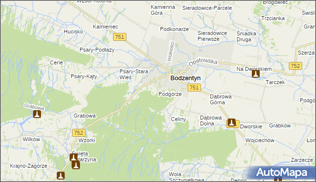 mapa Podgórze gmina Bodzentyn, Podgórze gmina Bodzentyn na mapie Targeo