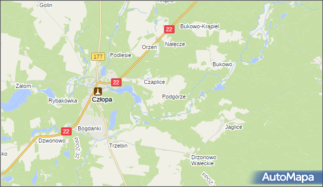 mapa Podgórze gmina Człopa, Podgórze gmina Człopa na mapie Targeo