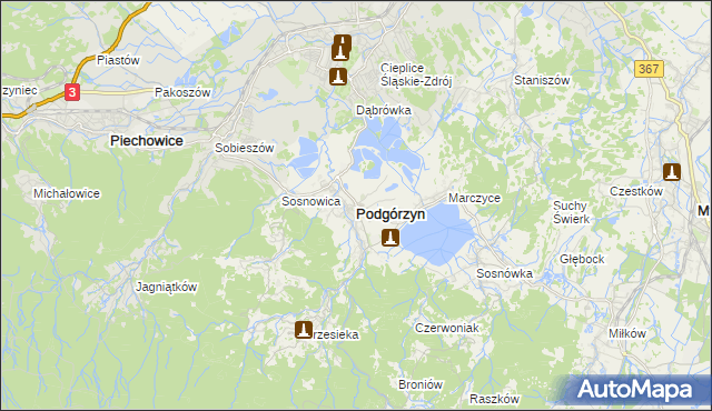 mapa Podgórzyn powiat jeleniogórski, Podgórzyn powiat jeleniogórski na mapie Targeo