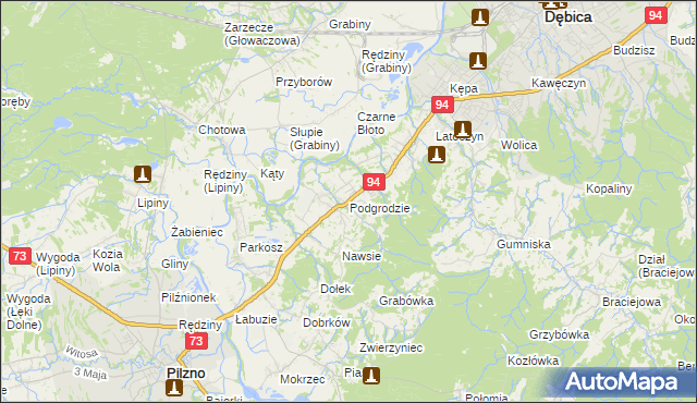 mapa Podgrodzie gmina Dębica, Podgrodzie gmina Dębica na mapie Targeo