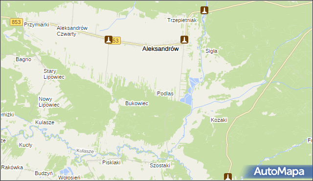 mapa Podlas gmina Aleksandrów, Podlas gmina Aleksandrów na mapie Targeo