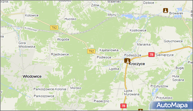 mapa Podlesice gmina Kroczyce, Podlesice gmina Kroczyce na mapie Targeo