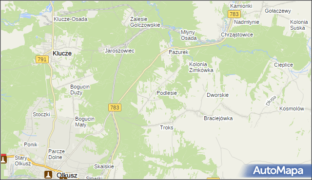 mapa Podlesie gmina Olkusz, Podlesie gmina Olkusz na mapie Targeo