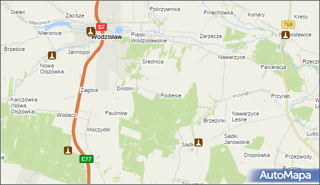 mapa Podlesie gmina Wodzisław, Podlesie gmina Wodzisław na mapie Targeo