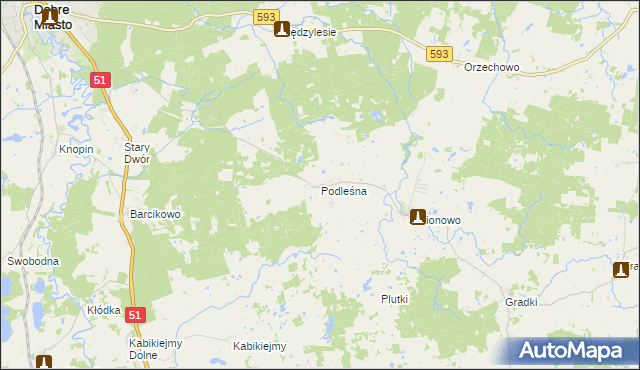 mapa Podleśna gmina Dobre Miasto, Podleśna gmina Dobre Miasto na mapie Targeo