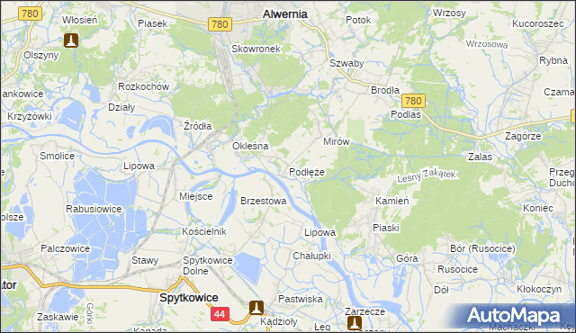 mapa Podłęże gmina Alwernia, Podłęże gmina Alwernia na mapie Targeo
