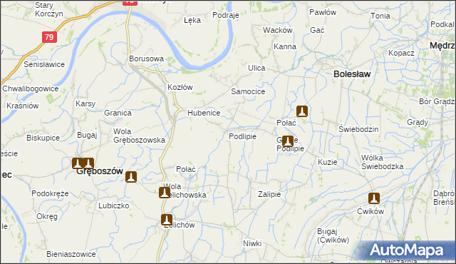 mapa Podlipie gmina Bolesław, Podlipie gmina Bolesław na mapie Targeo