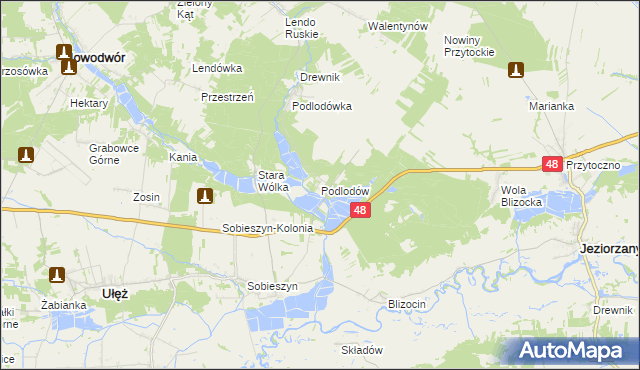 mapa Podlodów gmina Ułęż, Podlodów gmina Ułęż na mapie Targeo