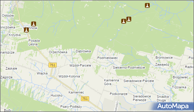 mapa Podmielowiec, Podmielowiec na mapie Targeo