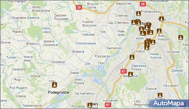 mapa Podrzecze gmina Podegrodzie, Podrzecze gmina Podegrodzie na mapie Targeo