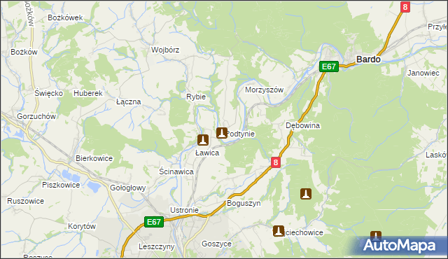 mapa Podtynie, Podtynie na mapie Targeo