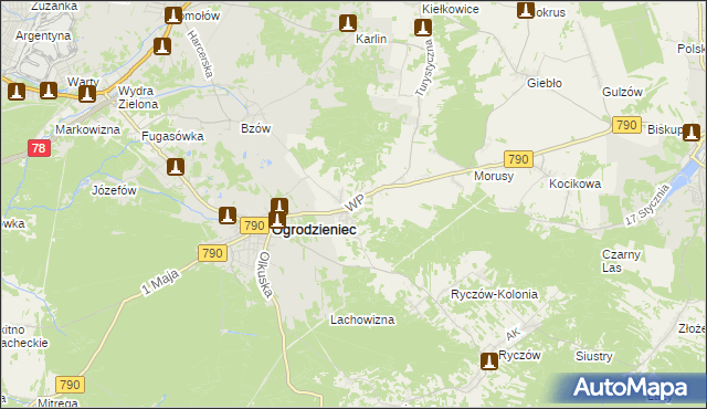 mapa Podzamcze gmina Ogrodzieniec, Podzamcze gmina Ogrodzieniec na mapie Targeo