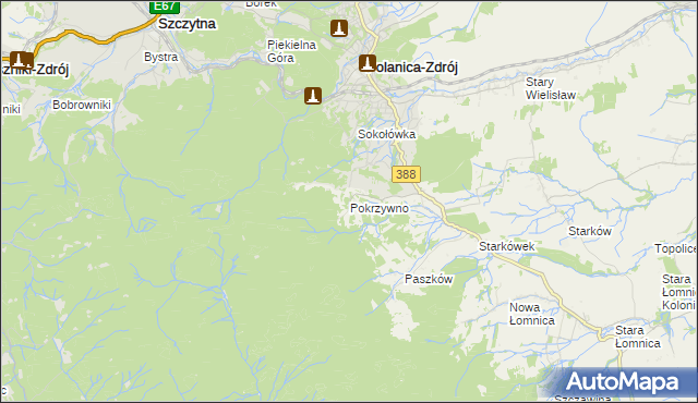 mapa Pokrzywno gmina Bystrzyca Kłodzka, Pokrzywno gmina Bystrzyca Kłodzka na mapie Targeo