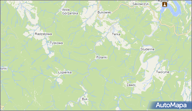 mapa Polanki gmina Solina, Polanki gmina Solina na mapie Targeo