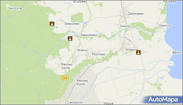 mapa Połchowo gmina Puck, Połchowo gmina Puck na mapie Targeo