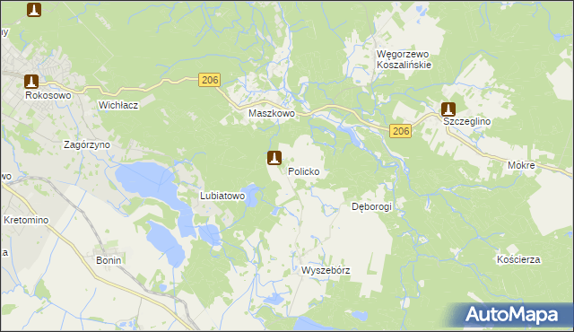 mapa Policko gmina Manowo, Policko gmina Manowo na mapie Targeo