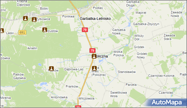 mapa Policzna powiat zwoleński, Policzna powiat zwoleński na mapie Targeo