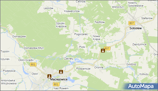 mapa Polik gmina Maciejowice, Polik gmina Maciejowice na mapie Targeo