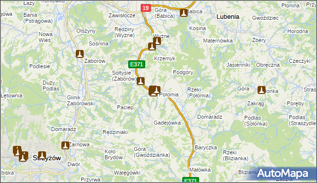 mapa Połomia gmina Niebylec, Połomia gmina Niebylec na mapie Targeo