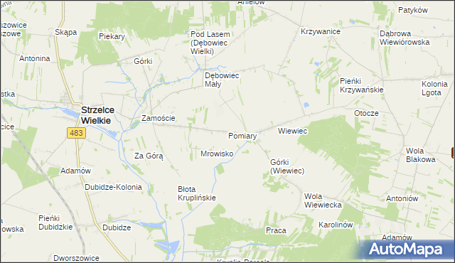 mapa Pomiary gmina Strzelce Wielkie, Pomiary gmina Strzelce Wielkie na mapie Targeo