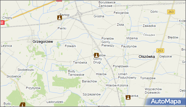 mapa Ponętów Górny Drugi, Ponętów Górny Drugi na mapie Targeo