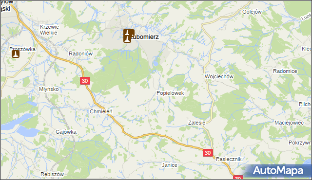 mapa Popielówek, Popielówek na mapie Targeo