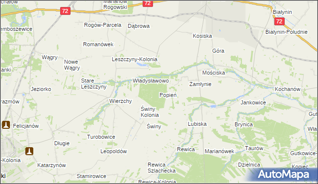 mapa Popień gmina Jeżów, Popień gmina Jeżów na mapie Targeo