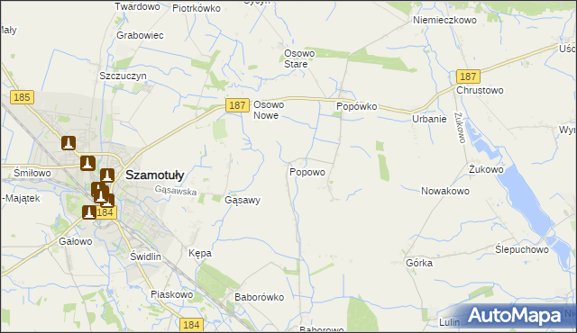 mapa Popowo gmina Oborniki, Popowo gmina Oborniki na mapie Targeo