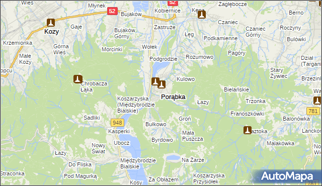 mapa Porąbka powiat bielski, Porąbka powiat bielski na mapie Targeo